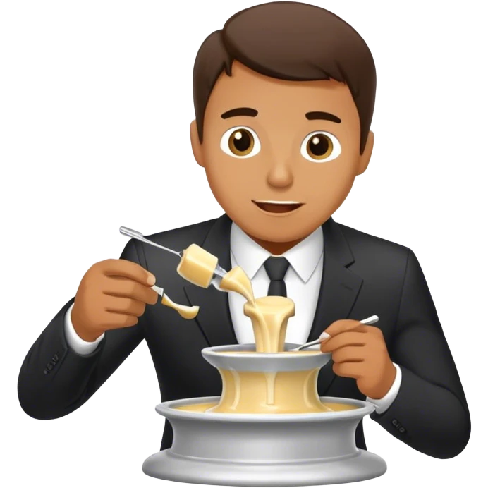 Man in suit eating Fondue fountain emoji