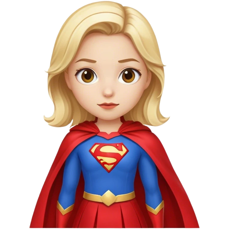 Blonde superhero girl, blue suit, red skirt, big red cape emoji