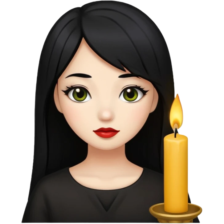 A gurl with black hair make up holding a candle emoji