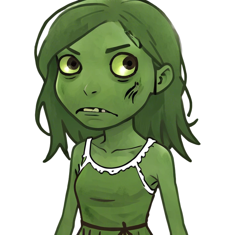 brunette zombie girl with medium straight hair with brown eyes emoji