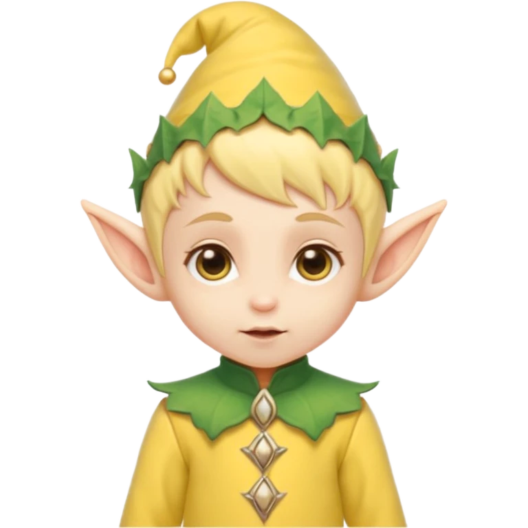 Tiny elf baby with pointy ears and hat, yellow outfit emoji