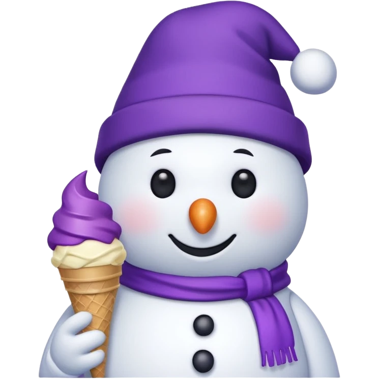 snowman wearing purple cap with ice cream  emoji