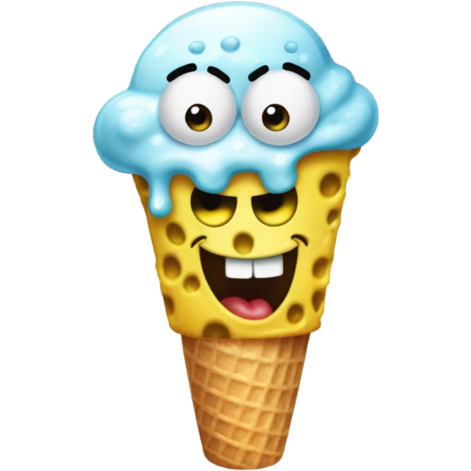 SpongeBob eating melted ice cream biting his lip emoji