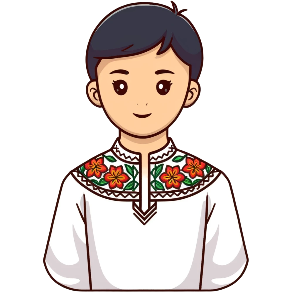 A young Ukrainian psychologist wearing a traditional embroidered vyshyvanka shirt emoji