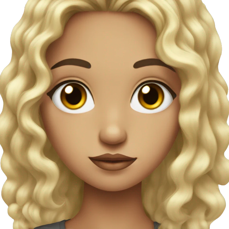 Girl with long black curly hair with semi black eye with eye liner and round face  emoji