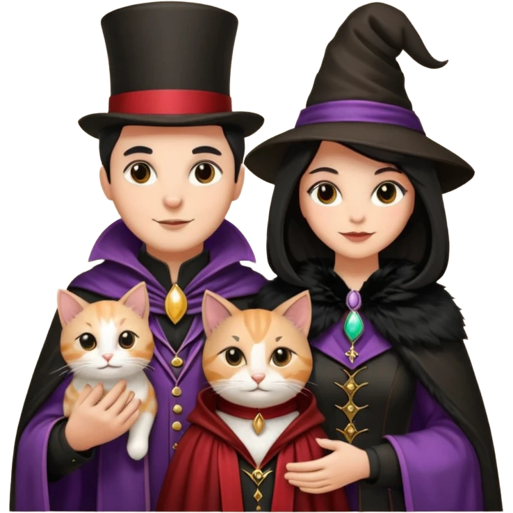 magician couple and their pet cat emoji