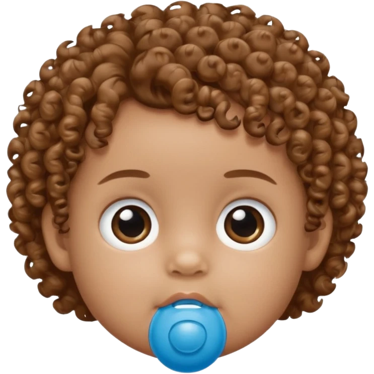 A baby with light brown skin, curly light-brown hair, wide brown eyes, and a blue pacifier. emoji