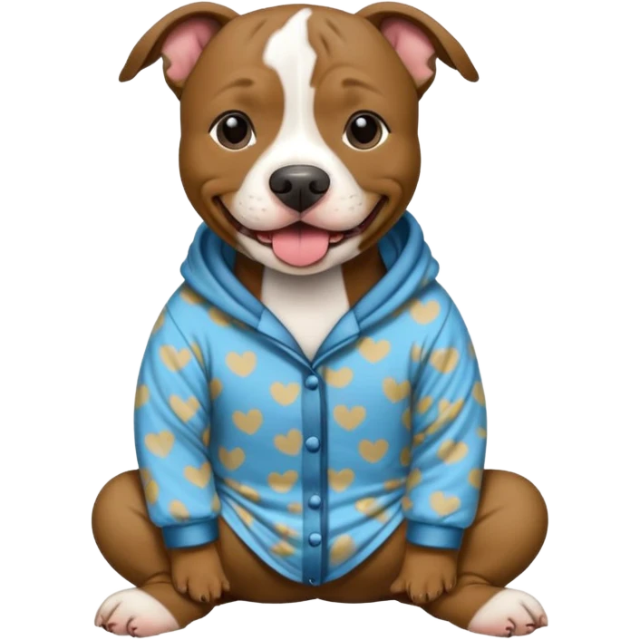 a brindled, black and tan pit bull wearing comfy pajamas emoji
