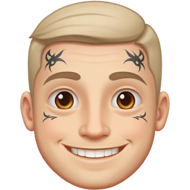 white man with small face tattoo, smiling emoji