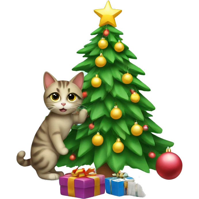 Cat decorating a christmas tree emoji