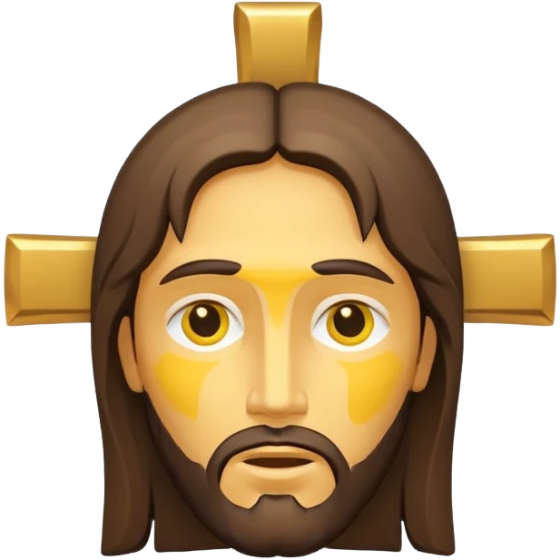 simple Christian cross with Jesus Christ on it, simplified, iconic, yellow face, gentle expression emoji