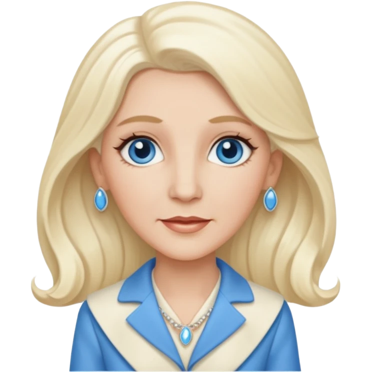 Patty Andrews from the Andrews Sisters with long platinum blonde hair, blue eyes, ivory outfit emoji