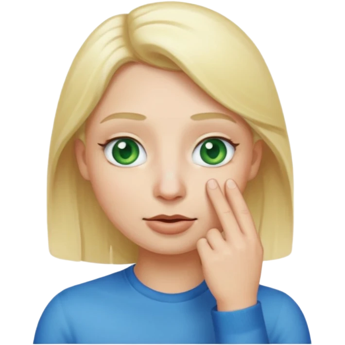 a emoji with two fingers in his nose, make him have a natural white skincolour and blonde hair, blue/green eyes, put the fingers in his nose emoji