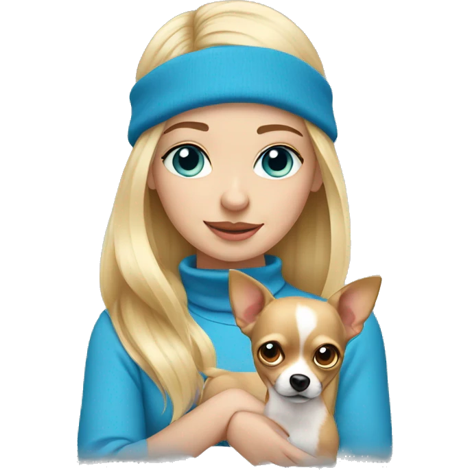 blonde girl with blue eyes holding her Chihuahua  emoji