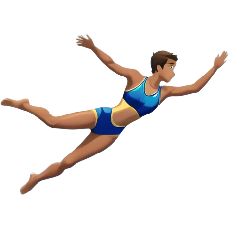 A diver mid-air, diving from a rocky cliff into the sparkling blue ocean below. The background shows a dramatic cliffside and clear sky, capturing the daring and exhilarating nature of cliff diving, with the water below ready to embrace the plunge. emoji