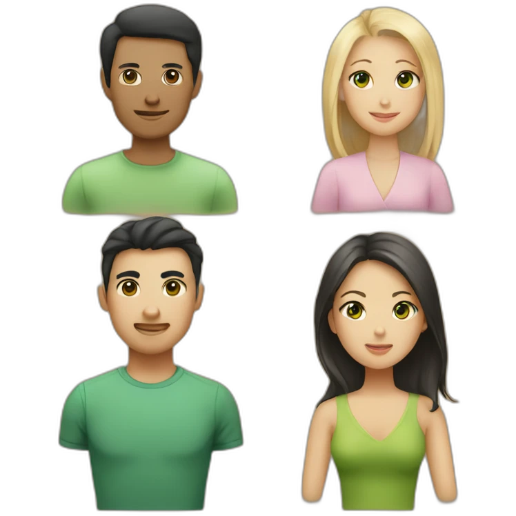 “A family with a man having black hair and Asian black eyes, and a woman with blonde hair and green eyes, and a daughter with brown hair. emoji
