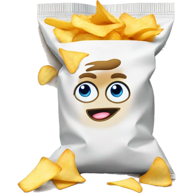 chips bag with declaration andlogo and eyes hands and legs and soes emoji