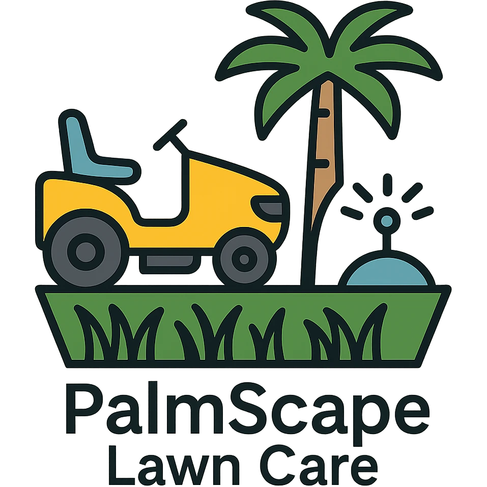 Add the company name text 'PalmScape Lawn Care' in a clean, professional font below the logo. emoji