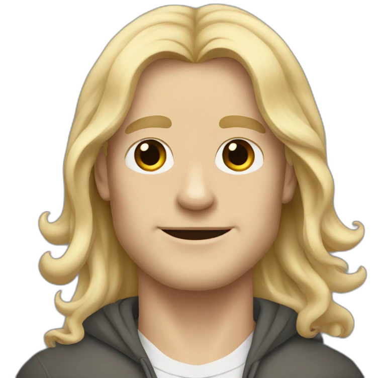 white man with long blonde hair with pug emoji