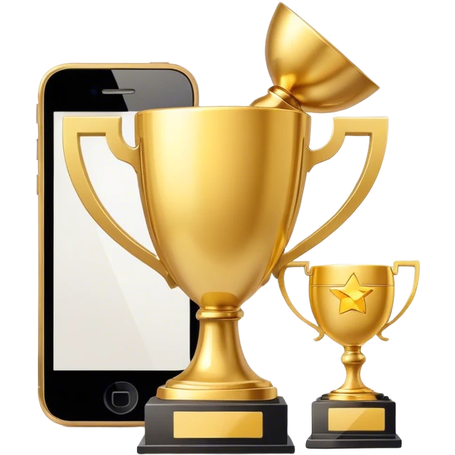 a trophy next to a mobile phone emoji