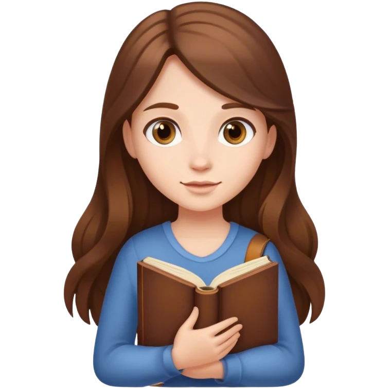 girl with fair skin and long brown hair holding a  book emoji