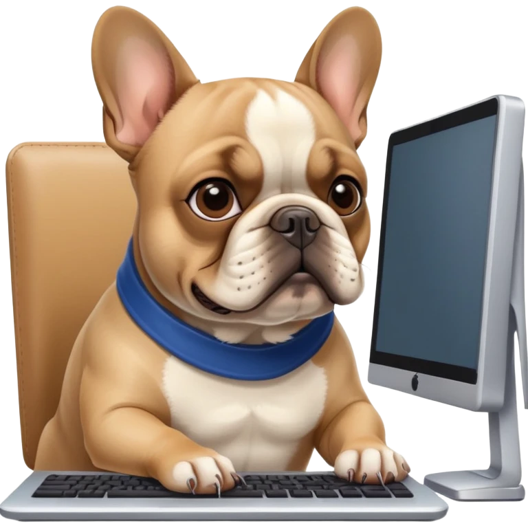 Frenchie working behind computer emoji