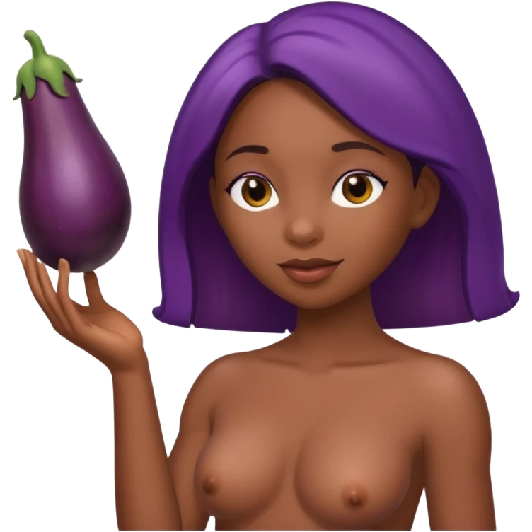 A naked black female with an eggplant in her butt emoji