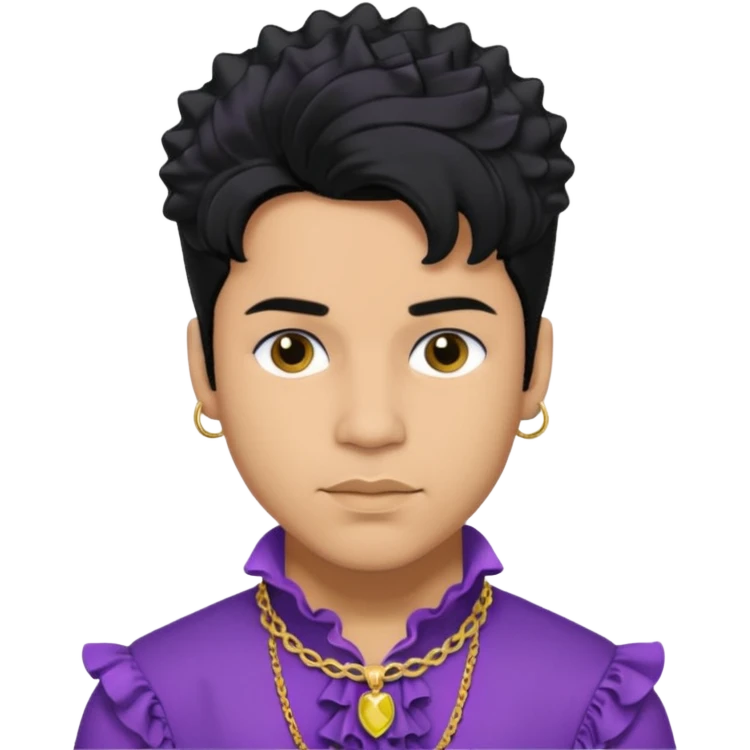 Prince Rogers Nelson with olive skin, black hair, purple outfit emoji