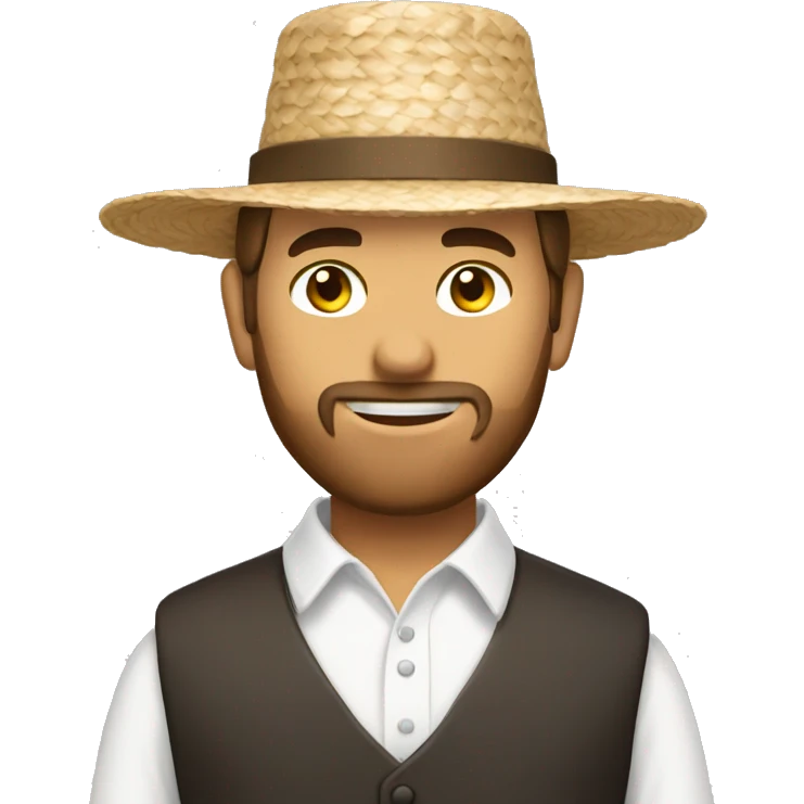 Amish man white with brown straw hat building a building emoji