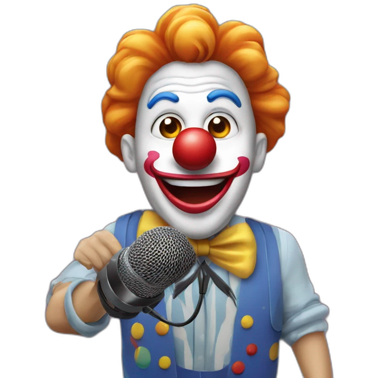 radio presenter with radio station microphone in his hand dressed as clown emoji