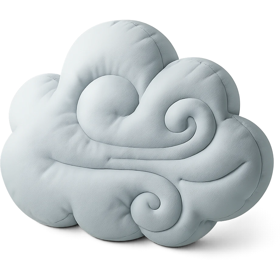 windy cloud with swirling wind lines, soft plush cushion style emoji