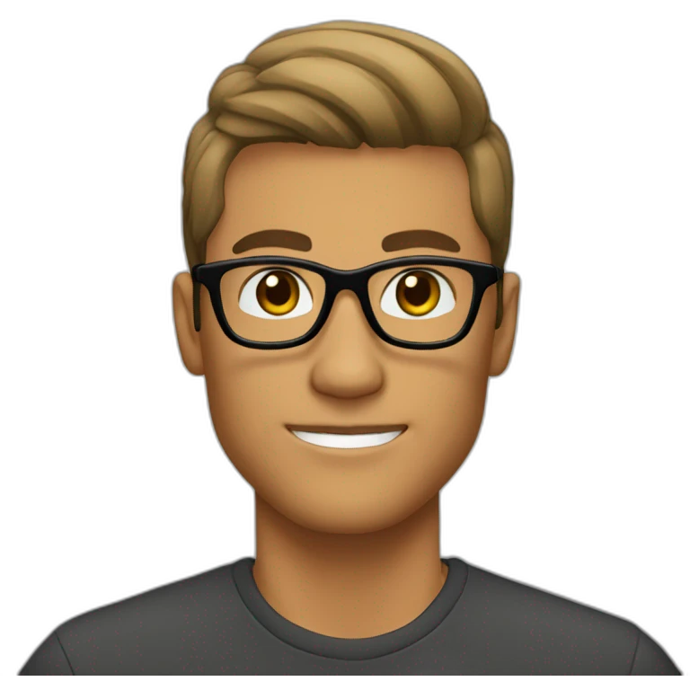 tan guy with hair like cristiano ronaldo, black framed glasses with small beard brown eyes emoji