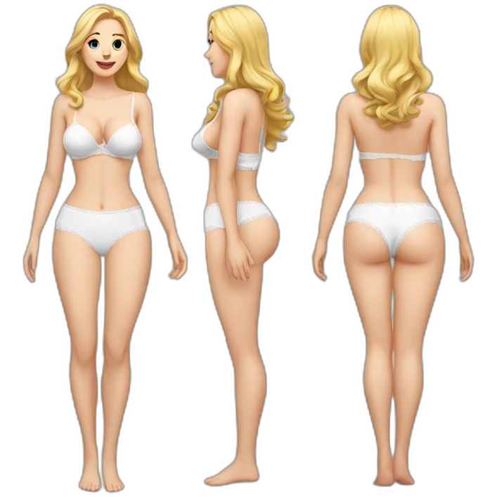 Full body Caucasian curvy beauty white knickers back and front views emoji