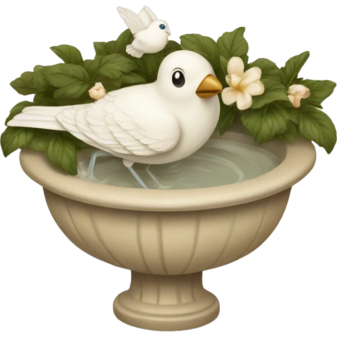 Vintage beige bird bath with a white bird emoji