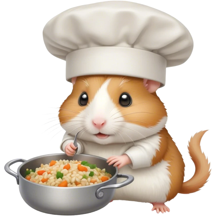 The hamster is cooking pilaf for itself in the kitchen. emoji