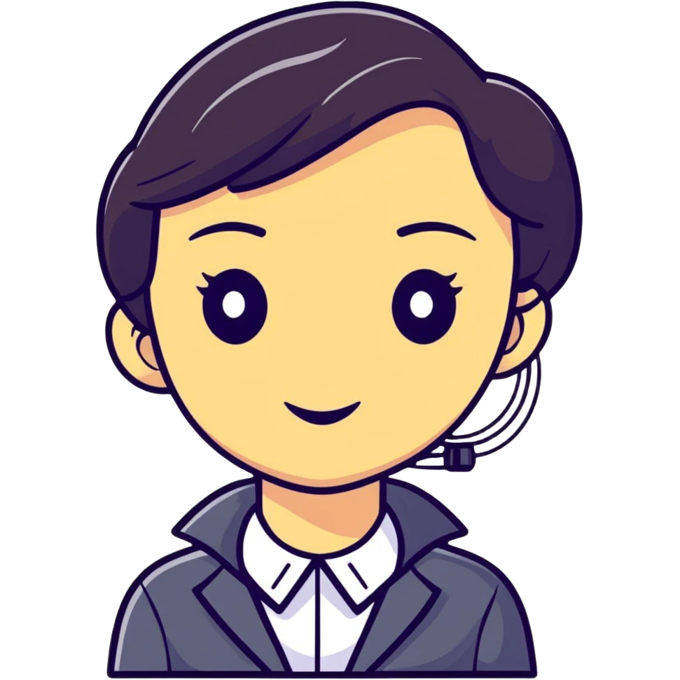 AI agent with female traits, cheerful expression emoji