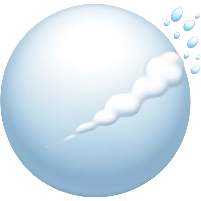 powdery snowball in mid-flight trailing gentle flowing streak of white and pale blue, soft minimal iOS emoji look with subtle shadows and highlights, no harsh lines emoji