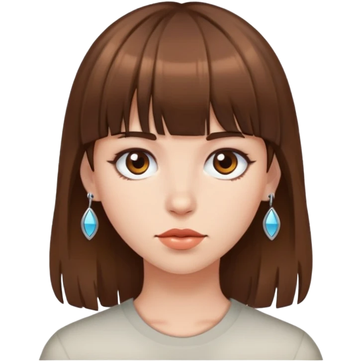 Branca com cabelo castanho de franja e piercing  emoji