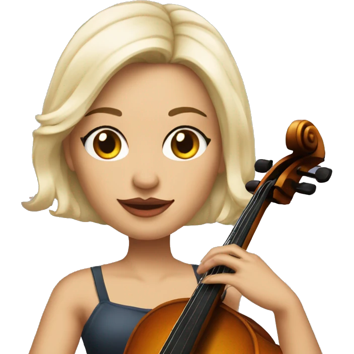 slightly heavier set woman with neck length cropped platinum blonde hair and tatoos playing cello  emoji