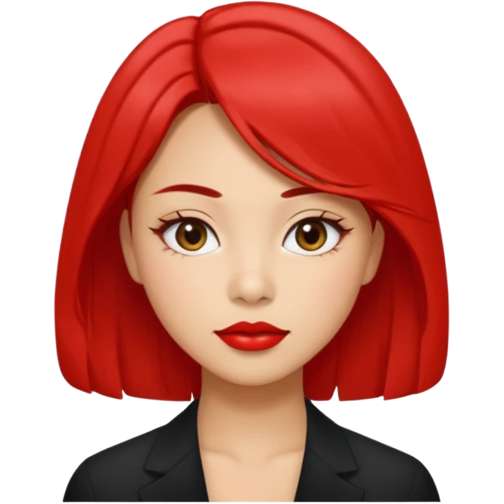 A woman in her 20s with medium hair without bangs, with double eyelids, a round face shape, with a confident look on her face. And her nickname is tomato. emoji