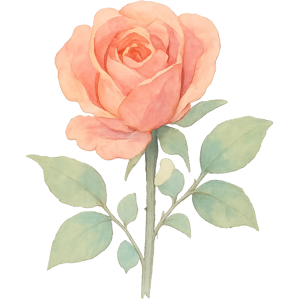 watercolor illustration of a rose, light brush strokes, pastel shades emoji