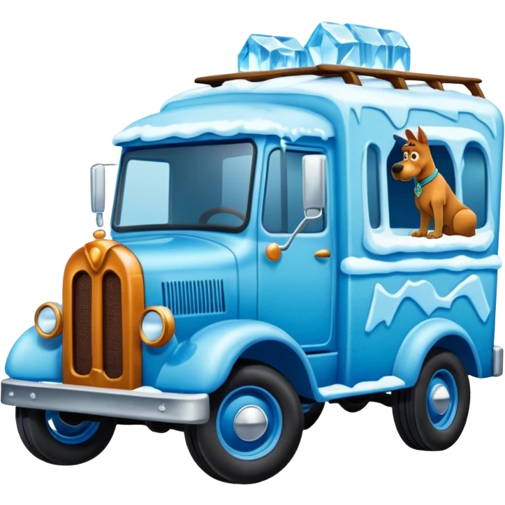 The Flintstones shiny crushed-dark-ice-blue crystal frozen Scooby Doo 1912 antique long-wheelbase cab over off-road trails low rider moving truck  emoji