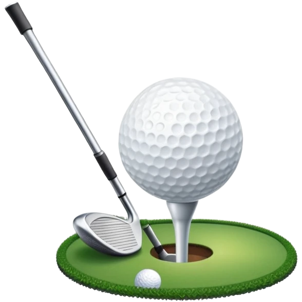 A golf ball on a tee with a golf club placed beside it, set against the backdrop of a well-manicured green golf course. The scene emphasizes the equipment and serene atmosphere of the sport, with soft lighting and a peaceful, open landscape emoji