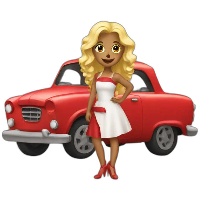 Red car with blonde giró emoji