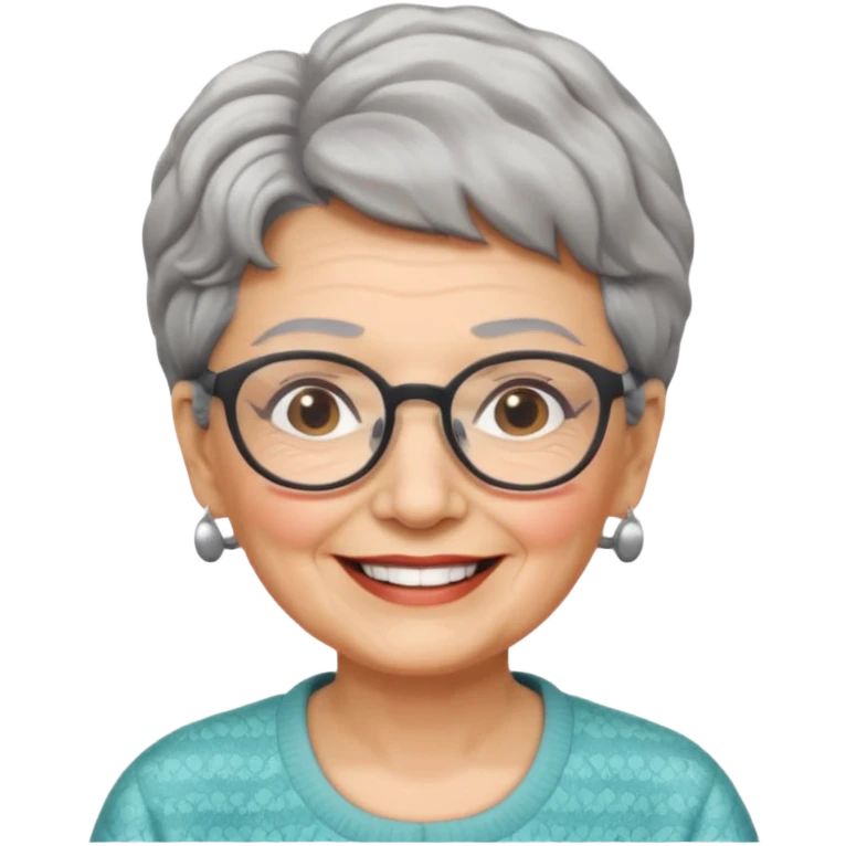 grandma, short salt and pepper hair and glasses emoji