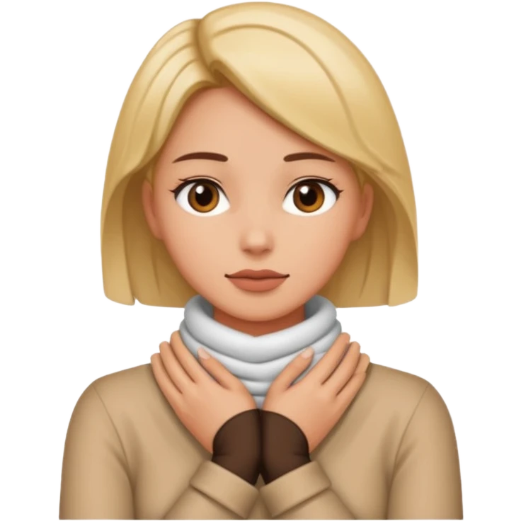 Woman with her hands wrapped around her neck emoji