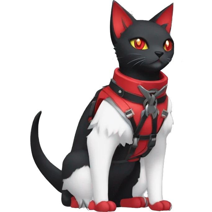 cool edgy kawaii elegant beautiful black punk red fantasy nargacuga-bat-cat-Fakemon collar harness full body emoji