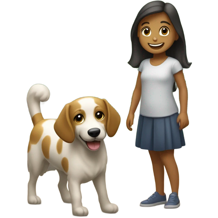 Una niña con un perro emoji