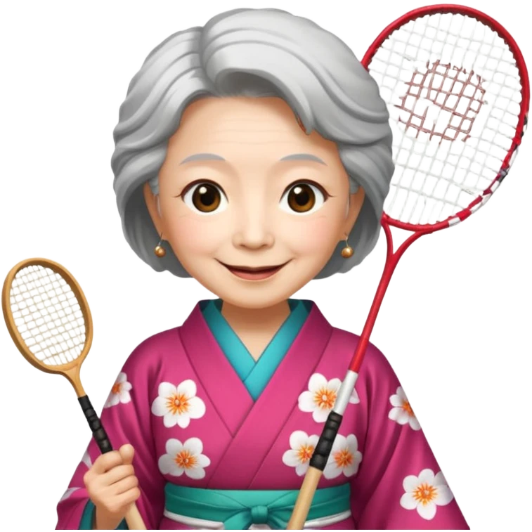 ancient japanese old woman cherry color with 1 badminton racket emoji