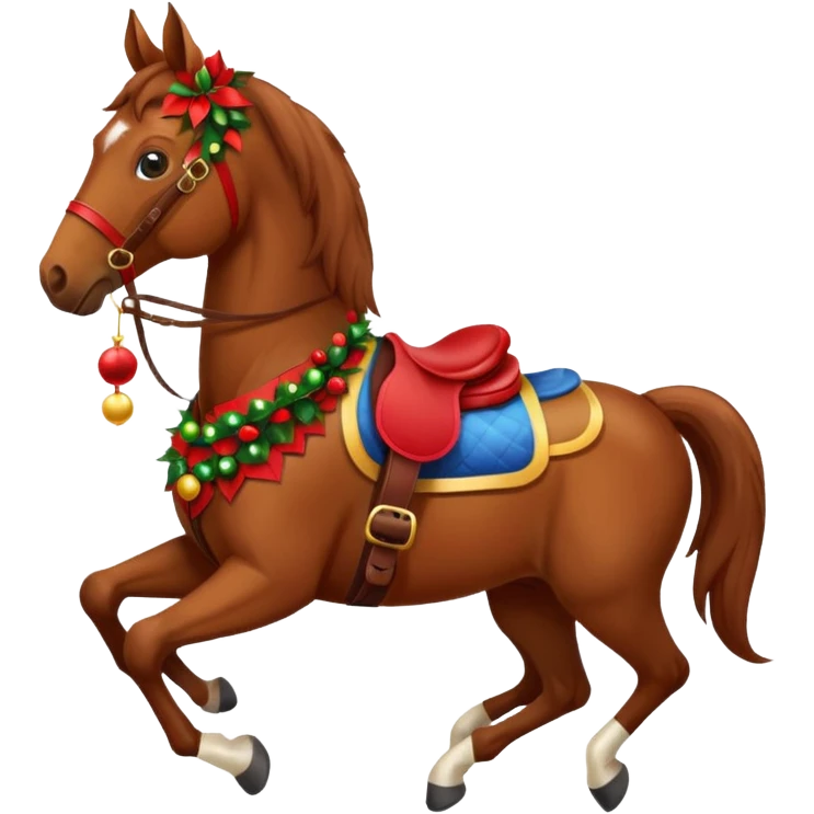 christmas brown horse with a red saddle emoji